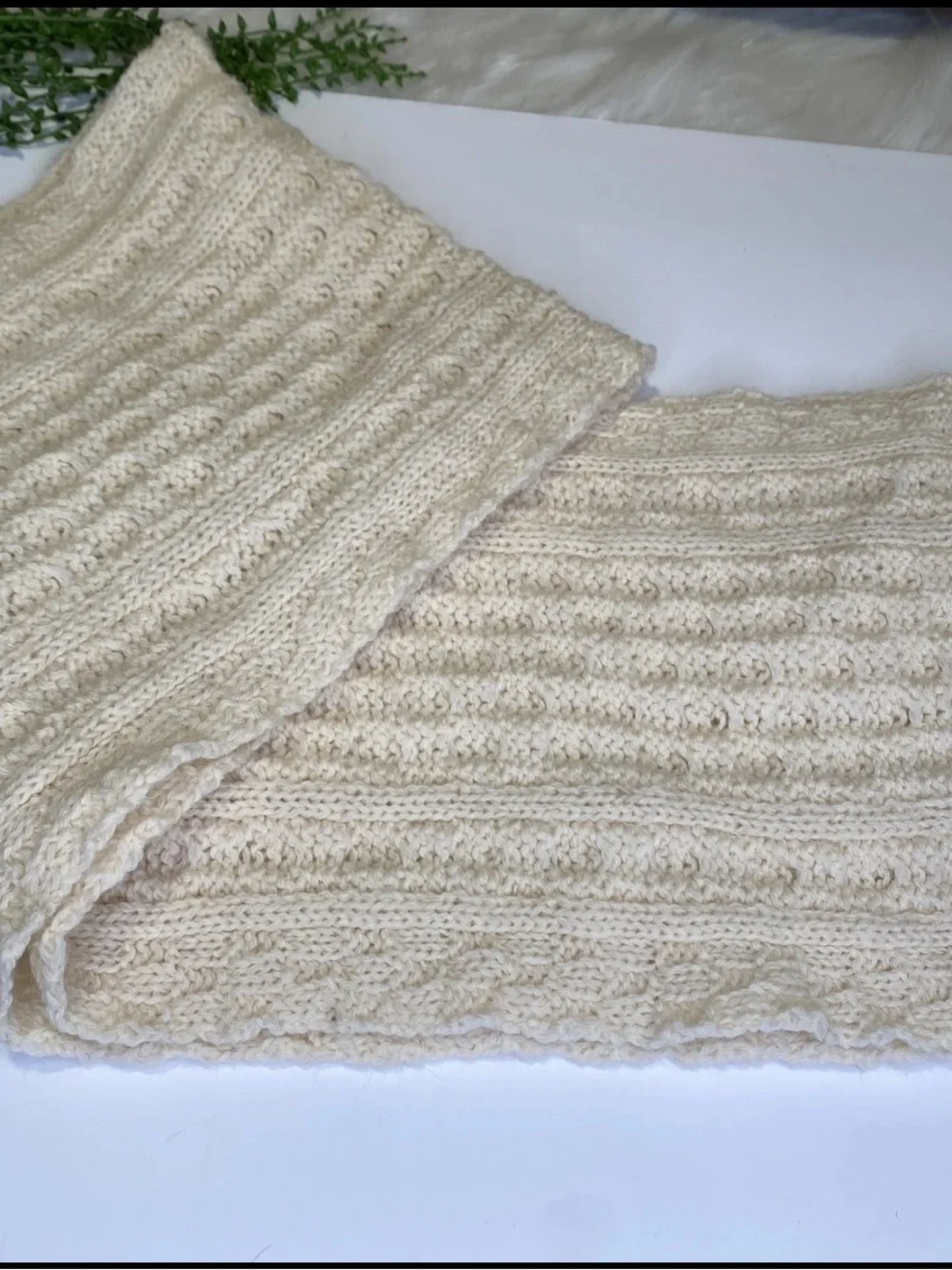 Vintage AranCrafts 100% Irish Wool Knit Scarf Cream Color New With Tags